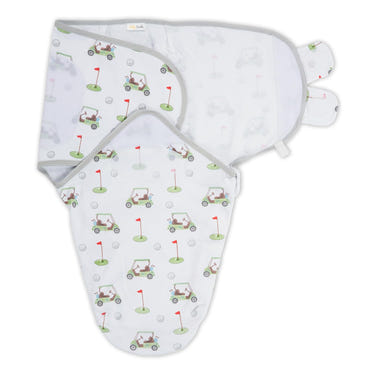 Golf A Round Baby Sleep Swaddle in 100% organic cotton, perfect for cozy and safe sleep for your little one.