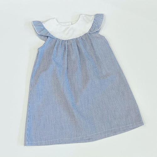 Seersucker Flutter Sleeve Dress - Navy