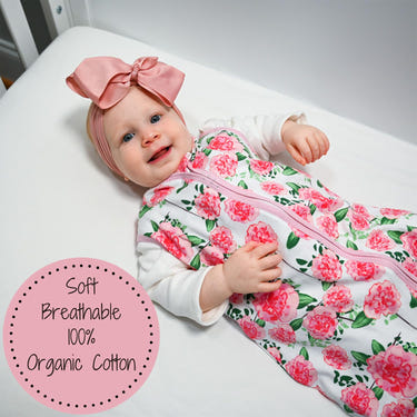 Live Life in Full Bloom Baby Sleep Sack in 100% organic cotton, perfect for cozy and safe sleep.