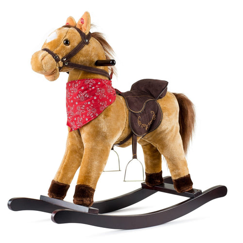 JOON Cowboy Rocking Horse Pony in tan, perfect for toddlers' playtime and imaginative adventures.