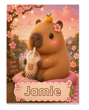 Personalized Capybara Jigsaw Puzzle – Custom Name Gift | 500 Pieces | Comes in a Box
