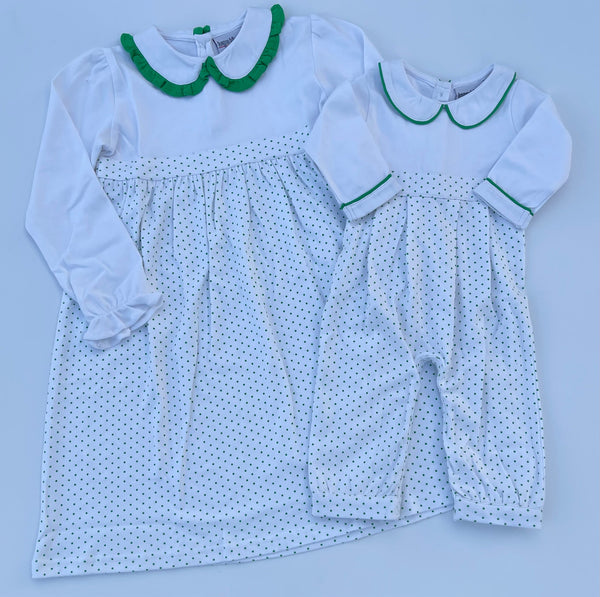Long Sleeve Bitty Dot Knit Romper - RED & GREEN