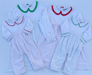 Long Sleeve Bitty Dot Knit Romper - RED & GREEN
