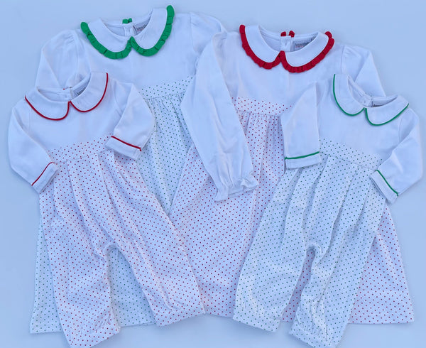 Long Sleeve Bitty Dot Knit Romper - RED & GREEN