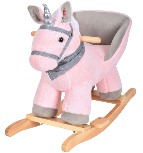 JOON Luna Pink-Grey Rocking Horse Unicorn with Sound Effects - Fun baby ride-on toy for imaginative play.