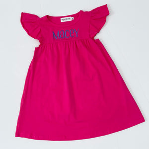 Flutter Sleeve Dress—Hot Pink