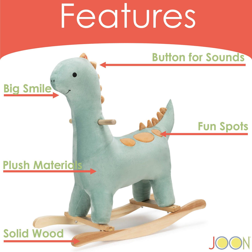 JOON Bronty Green-Brown Dinosaur Rocking Horse with Sound Effects for babies and toddlers.