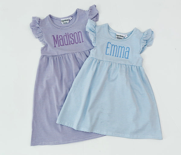 Knit Stripe Flutter Sleeve Dress