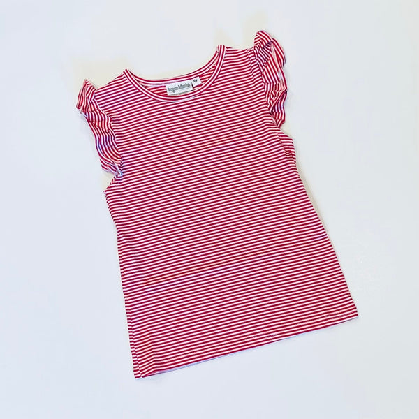 Knit Stripe Flutter Sleeve Shirt