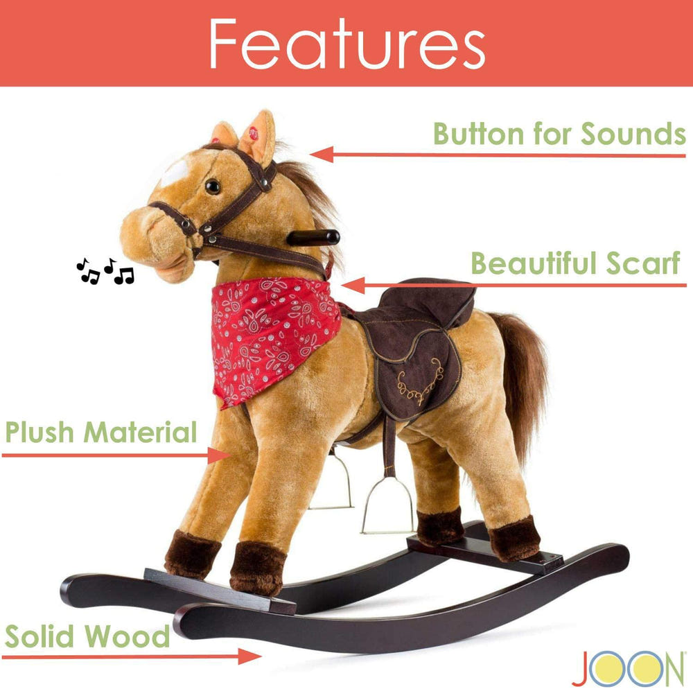 JOON Cowboy Rocking Horse Pony in tan, perfect for toddlers' playtime and imaginative adventures.