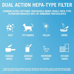 Febreze HEPA-Type Small Room Mini Tower Air Purifier in white, showcasing angle 7 design for effective air cleaning.