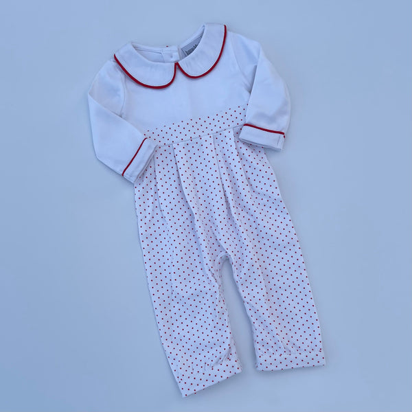 Long Sleeve Bitty Dot Knit Romper - RED & GREEN