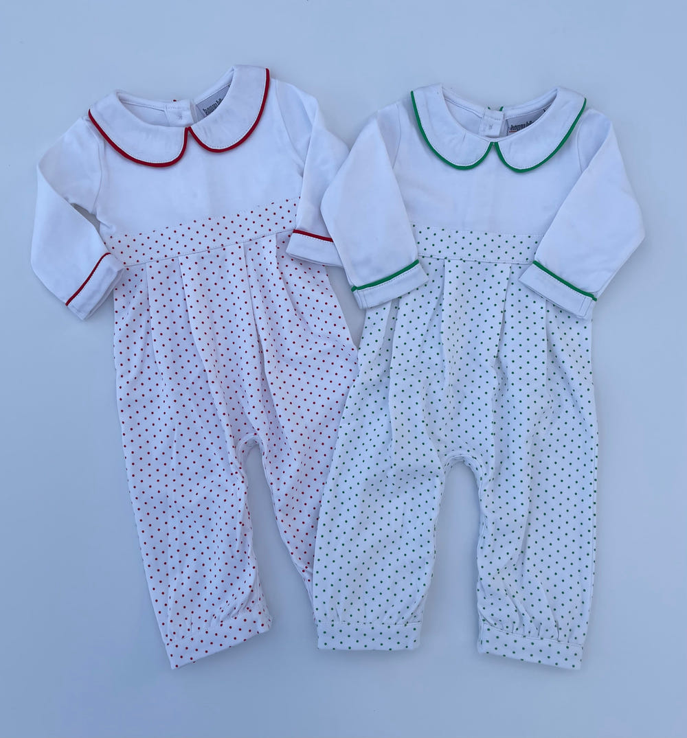 Long Sleeve Bitty Dot Knit Romper - RED & GREEN
