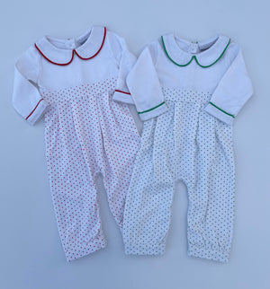 Long Sleeve Bitty Dot Knit Romper - RED & GREEN