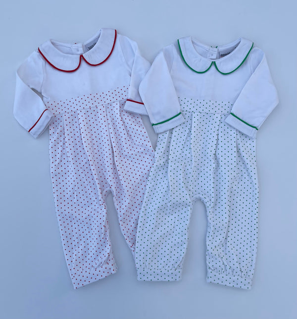 Long Sleeve Bitty Dot Knit Romper - RED & GREEN