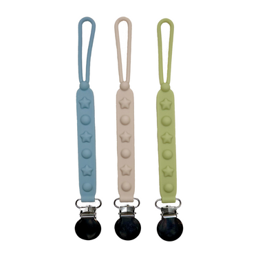Twinkle Twinkle Pacifier & Teether Clip for babies, featuring a cute design and secure attachment for comfort and convenience.