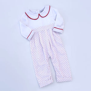 Long Sleeve Bitty Dot Knit Romper - RED & GREEN