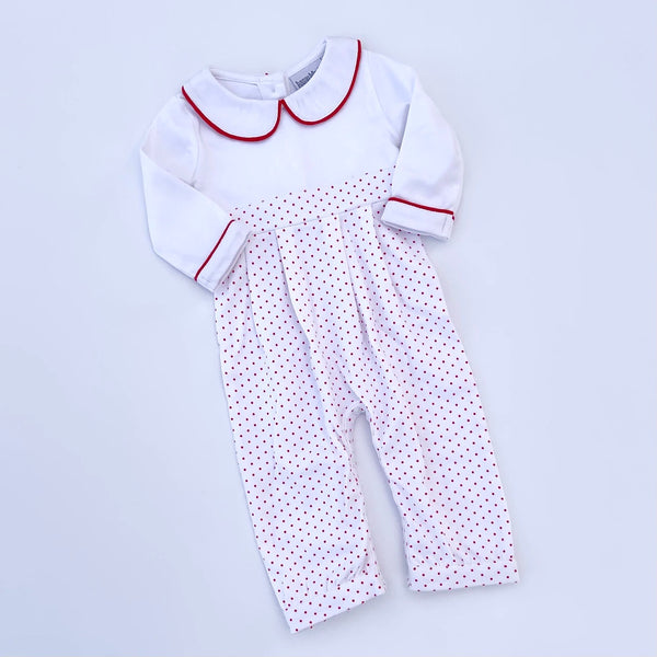 Long Sleeve Bitty Dot Knit Romper - RED & GREEN