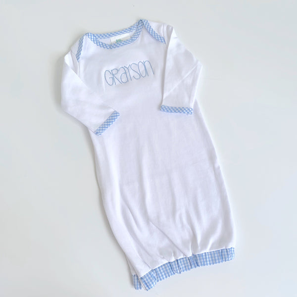 Gingham Trim Gown - Blue