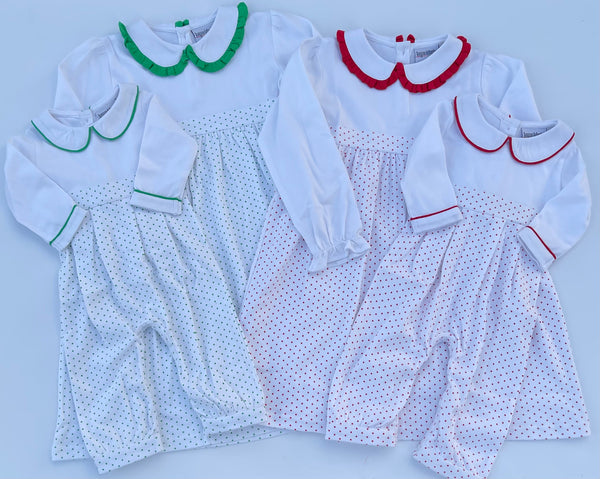 Long Sleeve Bitty Dot Knit Dress - RED & GREEN