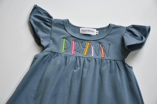 Flutter Sleeve Dress—Slate Blue