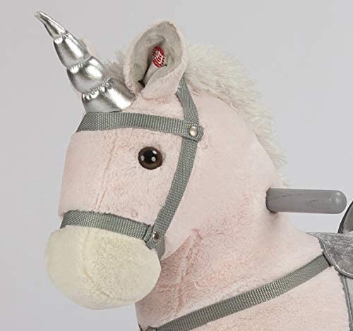Pink JOON Rocking Horse Unicorn with stars, angled view, perfect for playful baby adventures.