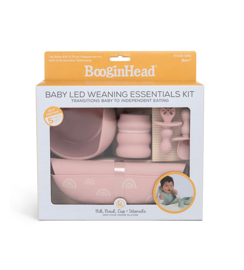Booginhead Baby LED Weaning 5-Piece Essentials Kit in angle view, perfect for easy feeding and mealtime fun.