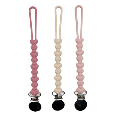Love You More Pacifier & Teether Clip for babies, featuring a stylish design and secure attachment for comfort and convenience.