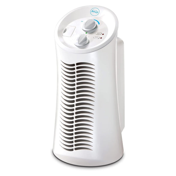 Febreze HEPA-Type Small Room Mini Tower Air Purifier in white for cleaner air in baby rooms.
