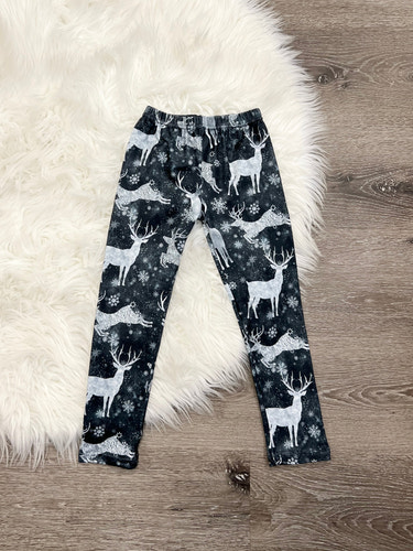 Black & White Reindeer Leggings for babies, featuring a festive design perfect for winter outfits.