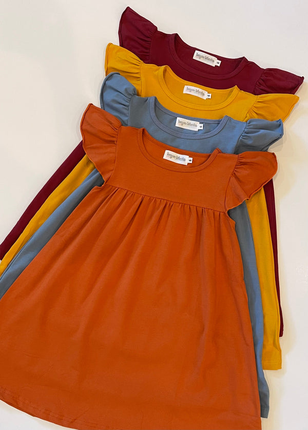 Flutter Sleeve Dress—Slate Blue