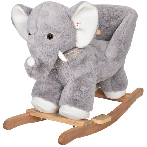 Gray-white JOON Olli Ride-On Rocking Horse Elephant with scarf, perfect for baby playtime and nursery decor.