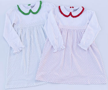 Long Sleeve Bitty Dot Knit Dress - RED & GREEN