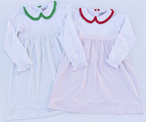 Long Sleeve Bitty Dot Knit Dress - RED & GREEN