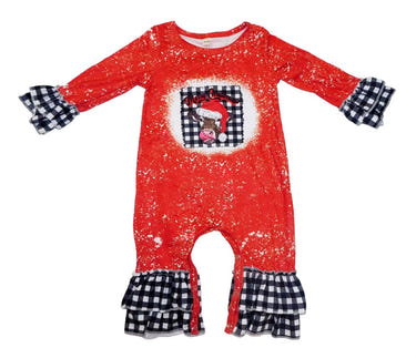 Bleached Merry Christmas leopard cow romper for babies, perfect for festive occasions.