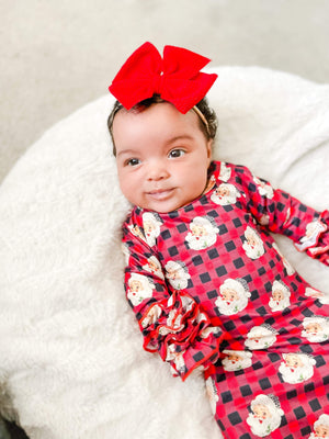 Buffalo plaid leopard Santa ruffle gown