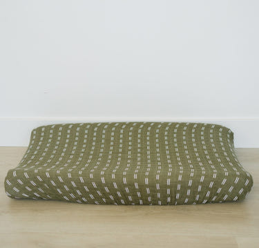 Olive Strokes Muslin Changing Pad Cover - MOOGCO Baby