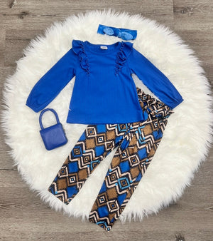 Blue Aztec two-piece baby set featuring stylish patterns, perfect for trendy little ones.