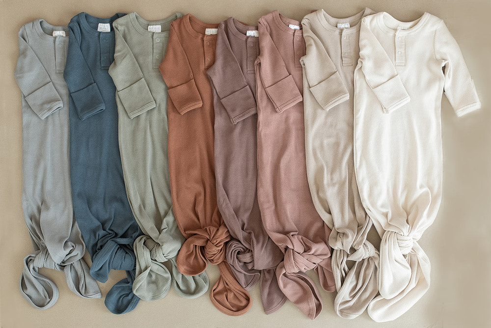 Navy Organic Cotton Ribbed Knot Gown - MOOGCO Baby