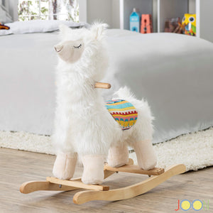 JOON Lola Shaggy Hair Ride-On Llama Rocking Horse With Sound Effects, White