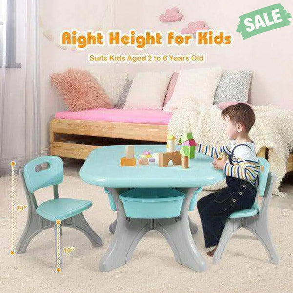 In/Outdoor 3-Piece Plastic Children Play Table & Chair Set Blue Kids Table & Chair Sets