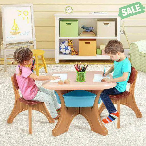 In/Outdoor 3-Piece Plastic Children Play Table & Chair Set Blue Kids Table & Chair Sets