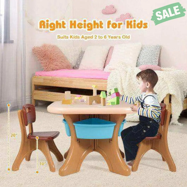 In/Outdoor 3-Piece Plastic Children Play Table & Chair Set Blue Kids Table & Chair Sets