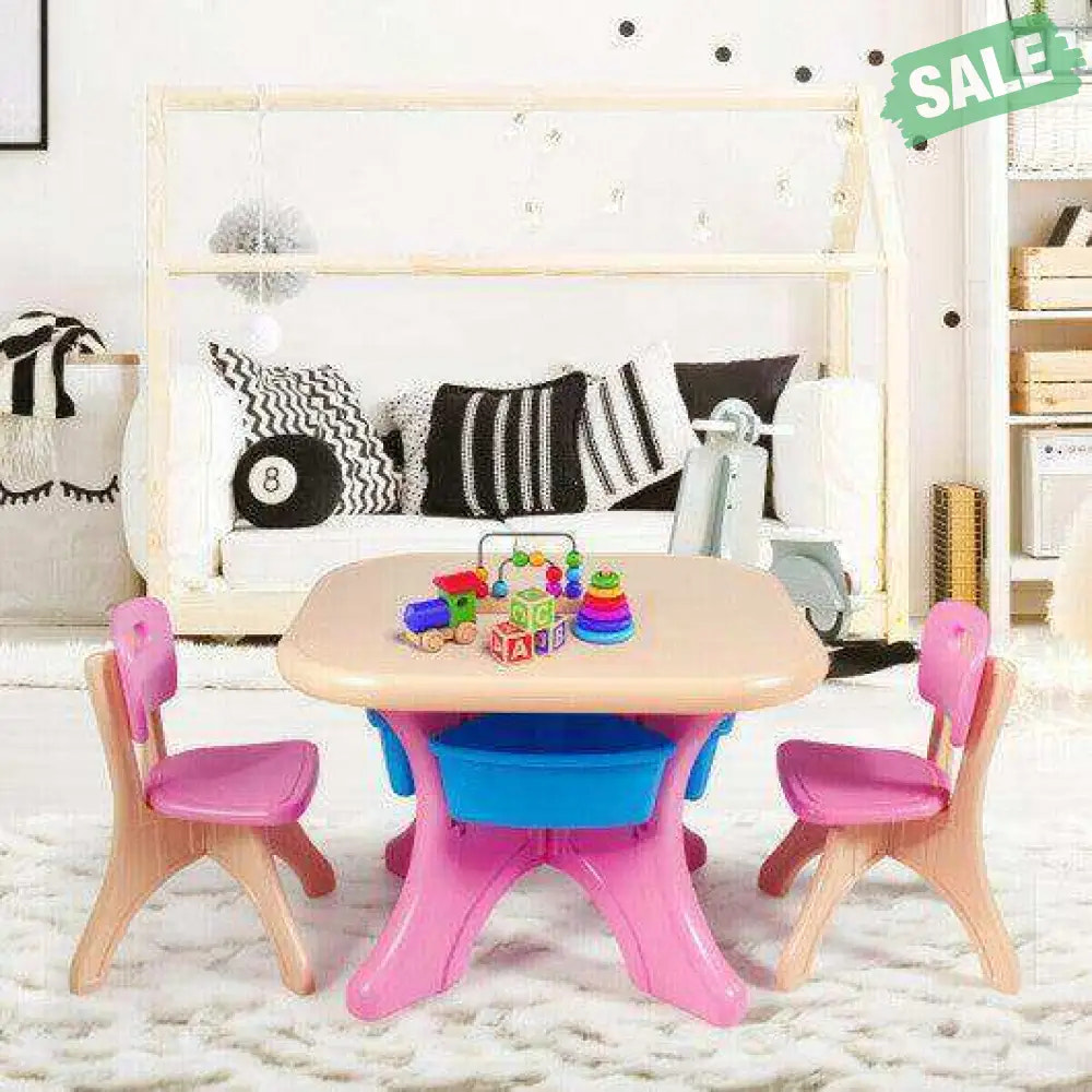 In/Outdoor 3-Piece Plastic Children Play Table & Chair Set Blue Kids Table & Chair Sets