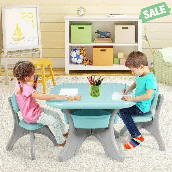 In/Outdoor 3-Piece Plastic Children Play Table & Chair Set Blue Kids Table & Chair Sets