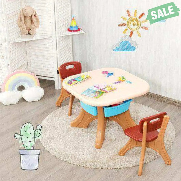 In/Outdoor 3-Piece Plastic Children Play Table & Chair Set Blue Kids Table & Chair Sets