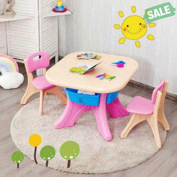 In/Outdoor 3-Piece Plastic Children Play Table & Chair Set Blue Kids Table & Chair Sets
