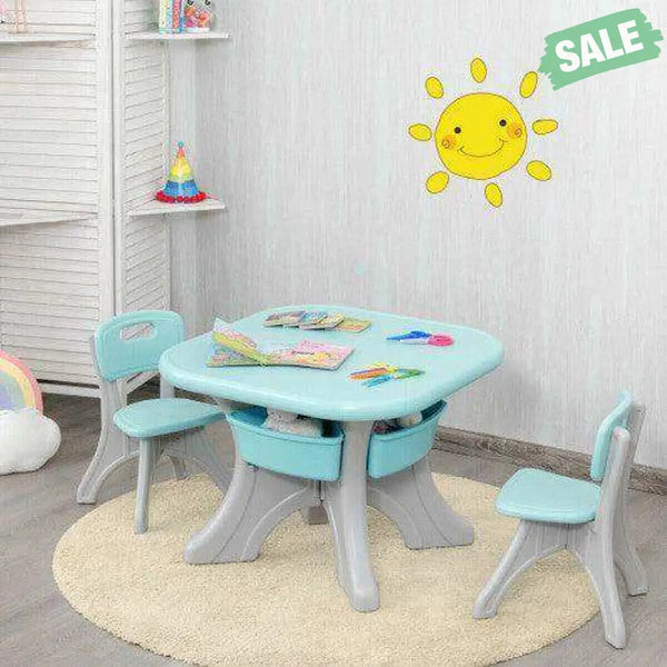 In/Outdoor 3-Piece Plastic Children Play Table & Chair Set Blue Kids Table & Chair Sets