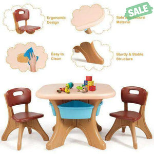 In/Outdoor 3-Piece Plastic Children Play Table & Chair Set Blue Kids Table & Chair Sets