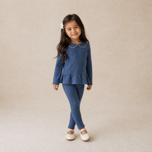 Organic Collar Peplum Top Set of 2 - Indigo Blossom + Navy